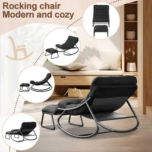 Miniatura 8 de Mecedora para interiores, cómoda silla de patio, mecedora con otomana y marco de metal resistente, sillas de balcón con cojín grueso, silla mecedora