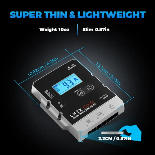 Miniatura 4 de LNEX controlador de carga solar impermeable, regulador inteligente de batería de panel solar de 20 A súper delgado con pantalla LCD 12V/24V