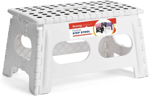Miniatura 12 de ACSTEP Taburete plegable para adultos de 11 pulgadas de altura, taburete de plástico ligero plegable con capacidad de hasta 300 lbs, taburete Negro