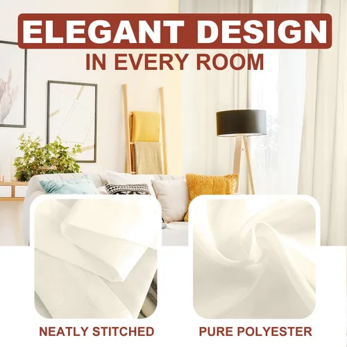 Miniatura 2 de YHSF Cortinas traslúcidas – Juego de 2 paneles para decoración del hogar – Elegantes cortinas de gasa sólida con bolsillo para barra