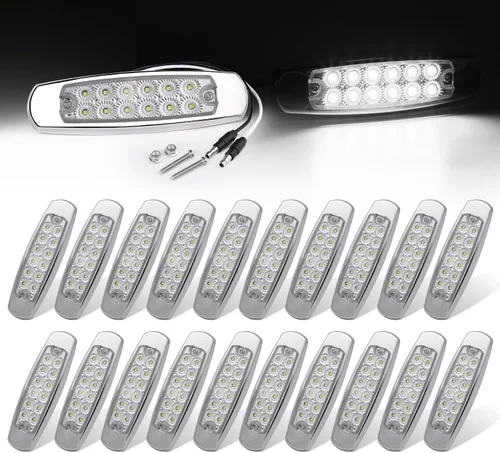 Miniatura 20 de Paquete de 20 (10 ámbar + 10 rojo) Luces LED de marcador lateral de 12 V con enchufe de 2 cables (CC), 12 luces LED para guardabarros, montaje