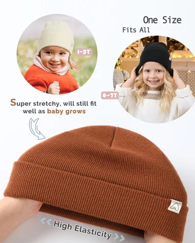 Miniatura 4 de Hat Hut Gorro de invierno con forro de satén para niños pequeños, gorro de punto con puños y forro de seda
