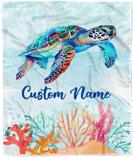 Miniatura 31 de Manta personalizada con nombre de tortuga para bebé, niño, niña, mar, recién nacido, hijo, hija, nieta, sobrina, cumpleaños, Navidad, manta de forro