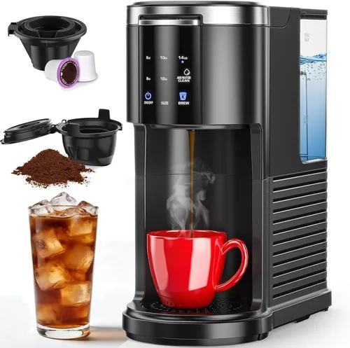 COWSAR Cafetera comercial de una sola porción, cafetera K Cup para cápsulas y café molido, cafetera de cápsulas con tanque de agua de 40 onzas,