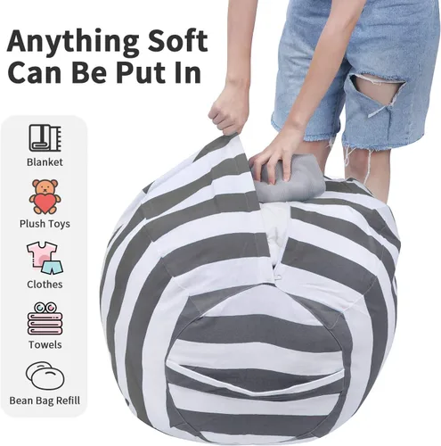 Miniatura 3 de Miaowater - Puf con cremallera para almacenamiento de peluche y organizar habitaciones de niños y adultos, 24 pulgadas