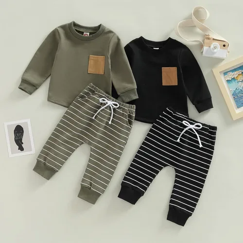 Miniatura 8 de Imcute Conjunto casual de 2 piezas de pantalones para bebé niño de otoño e invierno, sudadera de manga larga y pantalones deportivos con cordón