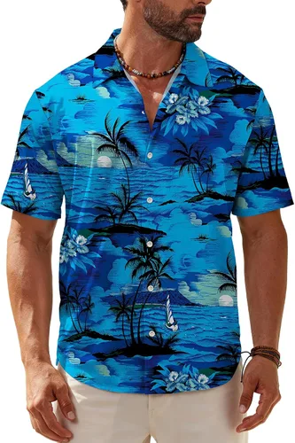 Miniatura 14 de KYKU Hawaiian Shirt for Men: Tropical Summer Beach Short Sleeve Button Down Shirt with Pocket
