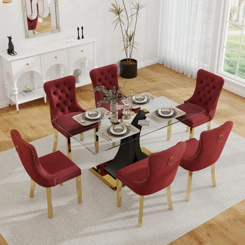 Miniatura 3 de Moderno juego de comedor de cristal de lujo para 6, 63 pulgadas, juego de vajilla rectangular minimalista grande para 6, juego de mesa de cocina