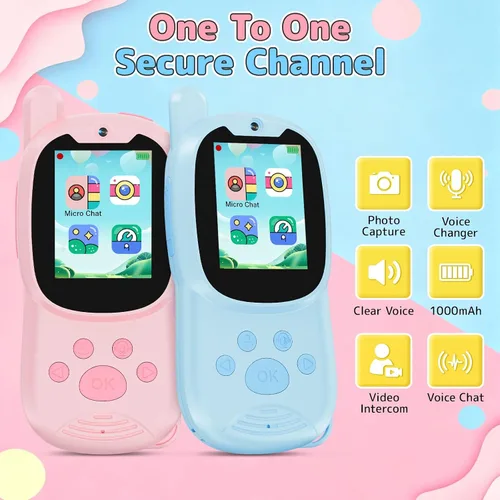Miniatura 2 de Walkie Talkies de video para niños con cámara, paquete de 2 juguetes Walkie-Talkie recargables para niños y niñas de 3 a 12 años, regalos