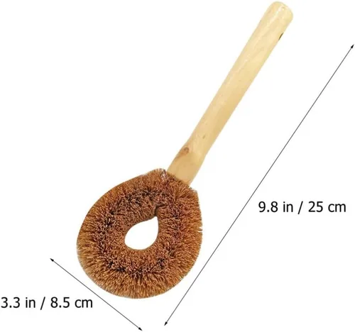 Miniatura 2 de TEHAUX Cepillo para ollas con mango de madera de 9.44 pulgadas para sartenes, woks y platos, herramienta de limpieza eficaz de agarre cómodo