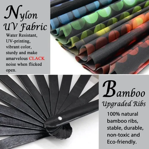 Miniatura 6 de Zolee Ventilador de mano plegable UV Glow Rave con varillas de bambú para hombres y mujeres, gran ventilador de festival Clack - para EDM, fiesta