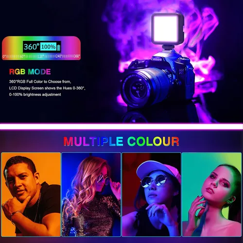 Miniatura 3 de Altson Luz de video LED RGB magnética Luz de cámara LED 360° a todo color Iluminación de fotografía portátil con 3 zapata fría, 2000mAh CRI