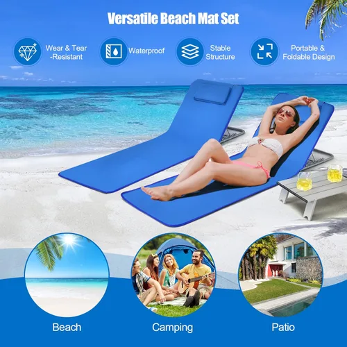 Miniatura 8 de GYMAX Sillas de playa, sillas de bronceado plegables con juego de mesa, silla de piso ajustable para patio, silla de baño de sol al aire libre