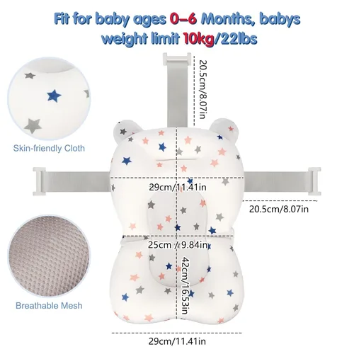 Miniatura 5 de Colorlife - Asiento de baño para bebé con malla de apoyo, cojín de apoyo para baño de bebé, ajustable, cómodo, antideslizante, malla de ducha