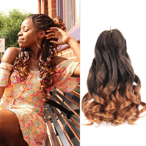 Miniatura 55 de Cabello rizado francés trenzado de 10 pulgadas, color 4, cabello rizado preestirado, 8 paquetes de trenzas de ganchillo de rizo francés para trenzas