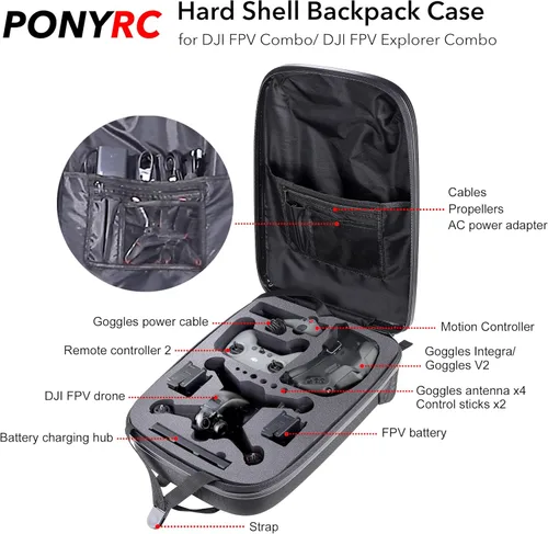 Miniatura 2 de Estuche duro portátil para combo dron DJI FPV, impermeable, a prueba de golpes, mochila, bolso de viaje para combo dron DJI FPV Gris oscuro cepillado