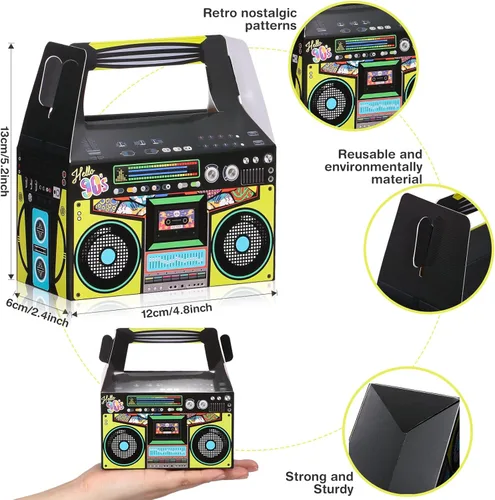 Miniatura 2 de Zonon 24 cajas de recuerdos de fiesta de los años 80 novedad 90, caja boom para decoración de fiesta, regalo, golosinas, dulces para centros de mesa
