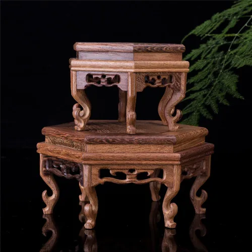 Miniatura 5 de Hermosa mano artesanal hexagonal palisandro oriental Fishbowl jarrón soporte 4.5