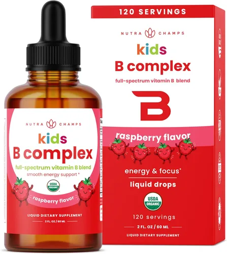 NutraChamps Complejo de vitamina B para niños, B1, B2, B3, B6, B7, B9 y metilo B12, suplemento de gotas líquidas del complejo B para niños, energía,