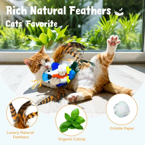 Miniatura 2 de Juguetes para gatos que aletean pájaro, juguetes de hierba gatera para gatos de interior, juguete automático interactivo para gatitos, juguete