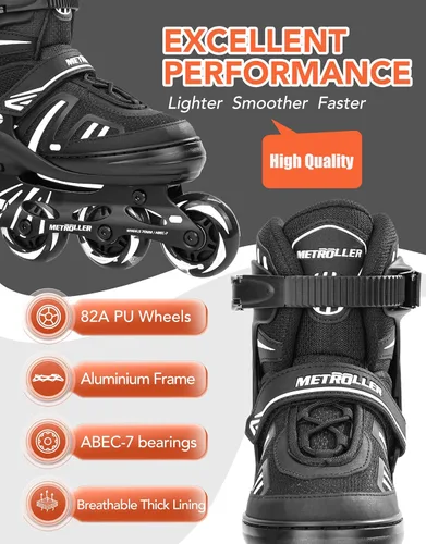Miniatura 6 de METROLLER Patines en línea ajustables para niñas y niños con ruedas iluminadas, patines en línea para niños y jóvenes, cuchillas divertidas