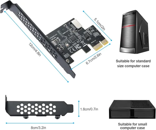 Miniatura 7 de Tarjeta de expansión PCI-E 1X a USB 3.2 GEN1 5Gbps Type-E A-Key, interfaz de panel frontal Type-C para PC de escritorio (ASM1042A)