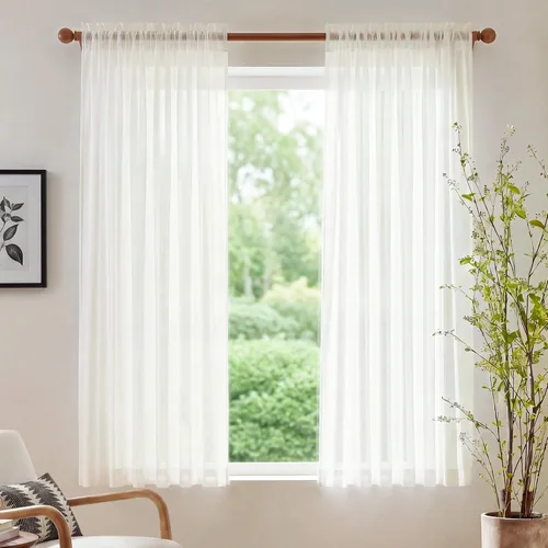 Miniatura 37 de NICETOWN Cortinas traslúcidas blancas de 63 pulgadas de largo para dormitorio, cortinas de gasa translúcida con bolsillo para barra, paneles