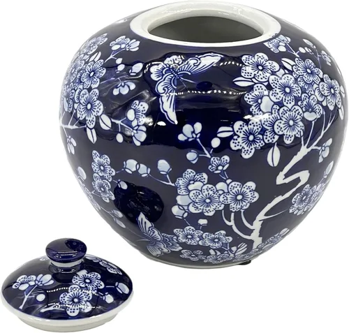 Miniatura 6 de Galt International Tarro Chinoiserie Floral Oscuro Azul de 8" con Tapa, Tarro Decorativo de Jengibre, Centro de Mesa, Tarro de Almacenamiento de Té