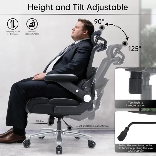 Miniatura 6 de Silla de oficina grande y alta de 500 libras, silla de escritorio ergonómica resistente con soporte lumbar ajustable, silla ejecutiva de computadora
