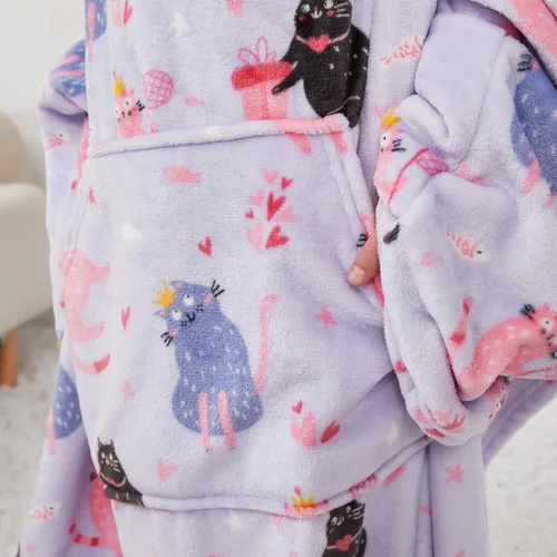 Miniatura 6 de Softan Manta de forro polar para niños con mangas y bolsillo para el pie para niños y niñas, manta ligera y suave, diseño de gato