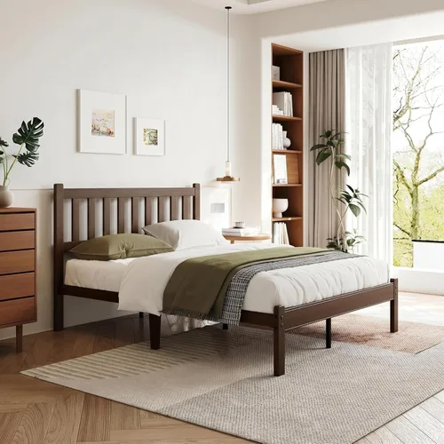 Miniatura 11 de Askeld Base de cama individual de madera con cabecero, plataforma de bambú sólido de 14 pulgadas de alto, no necesita somier, marco de cama
