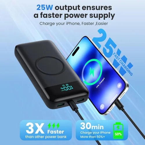 Miniatura 6 de Cargador portátil inalámbrico de 40800 mAh con 3 cables integrados, batería de carga inalámbrica 7 en 1 de 15 W, 25 W PD QC 4.0 carga rápida USB C