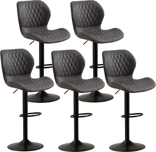 Miniatura 25 de Taburetes de bar modernos, taburetes de bar giratorios con respaldo alto, taburetes de bar de tela ajustables para sillas de isla de cocina