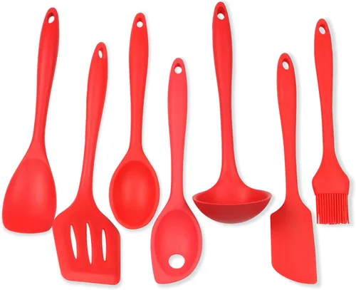 Chef Craft 42077 - Juego de utensilios de cocina de silicona, 7 piezas, color rojo