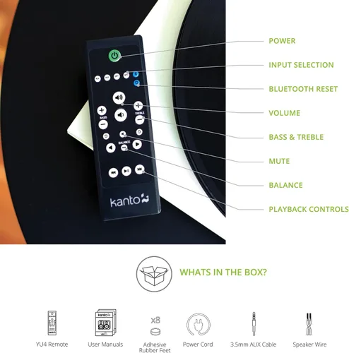 Miniatura 7 de Kanto YU4GB Altavoces alimentados con Bluetooth y preamplificador phono incorporado Apagado y encendido automáticos Control remoto incluido