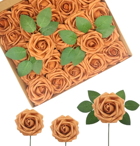 Miniatura 37 de Flores Artificiales Rosas Realistas, 50 piezas de rosas falsas con tallo de aspecto real para ramos de boda DIY, centros de mesa, despedida