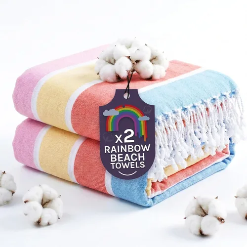 Miniatura 10 de Arconiz Toalla de playa arcoíris de algodón turco de gran tamaño, 71 x 39 pulgadas, a rayas, multicolor, de secado rápido, sin arena, toalla