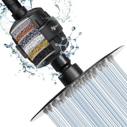 Cabezal de ducha NearMoon y combo de filtro de ducha de 15 etapas, ducha filtrada de alta presión para agua dura, mejora la condición de tu piel y