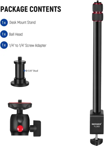 Miniatura 8 de NEEWER Soporte de escritorio extensible para cámara con cabeza de bola, soporte de luz de mesa ajustable de 17"-40" con tornillo de 1/4