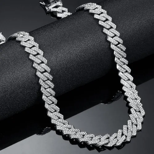 Miniatura 9 de Saintda Cadena de eslabones cubanos para hombre, diseño de Miami, cadena de diamantes brillantes, joyería de hip hop con caja de regalo para mujer