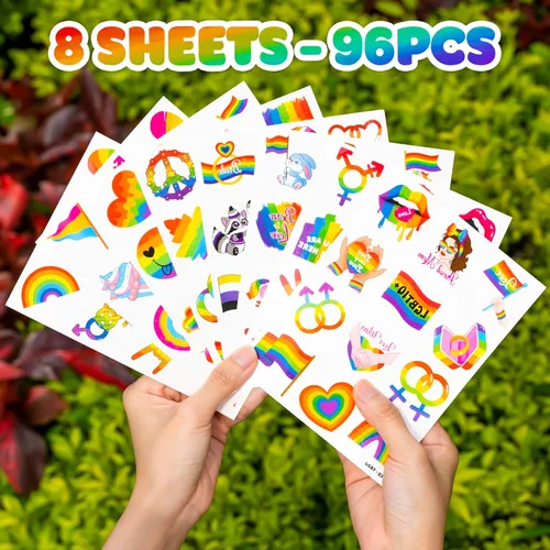 Miniatura 8 de 96 tatuajes temporales LGBT del mes del orgullo feliz para niños, calcomanías de tatuaje falsas seguras para la piel para niños y niñas Bonitos