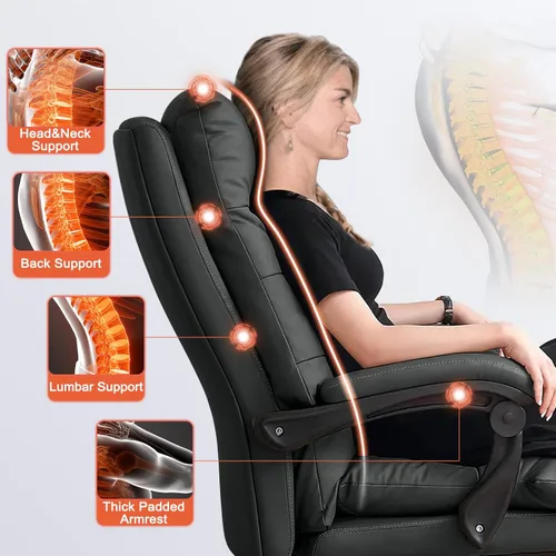 Miniatura 4 de Office Chair with Soft Cushion, High Backrest Gaming Chair, Executive Writing Chair with Footrest, Ergonomic Leather Computer Chair for Home Office