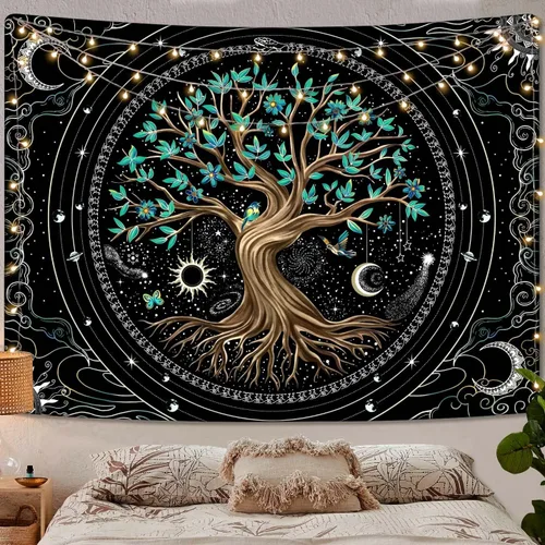 Miniatura 18 de Kanuyee Tapiz Floral de Luna Tapiz de Flores para Dormitorio Tapices Bohemios para Colgar en la Pared Estético para Dormitorio y Sala de Estar Luna