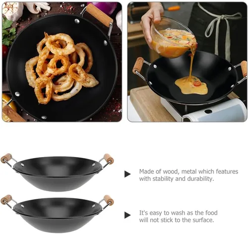 Miniatura 5 de HEMOTON Utensilios de cocina de metal Uso diario Wok Alimentos Doble Mango Olla Caliente Cocina Wok Olla Antiderrames