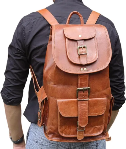 Miniatura 7 de Jaald Mochila de cuero para computadora portátil de 18 pulgadas, mochila vintage, mochila universitaria, bolsa de picnic escolar, cuero de grano