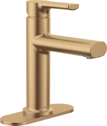 Miniatura 5 de Moen Meena Oro Bronceado - Grifo de fregadero de baño moderno de un solo agujero con una manija, placa de cubierta opcional y montaje de desagüe