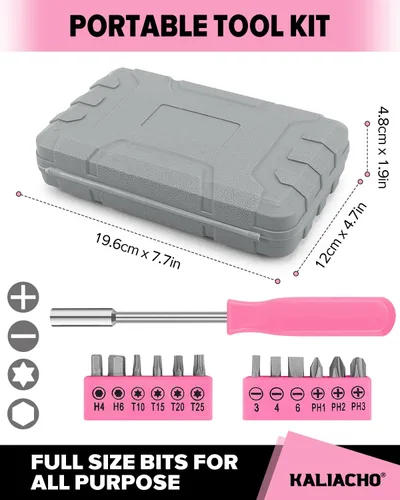 Miniatura 3 de Kit de herramientas de bricolaje para el hogar, oficina y garaje, juego de herramientas de mano pequeñas de reparación general con estuche de Rosa