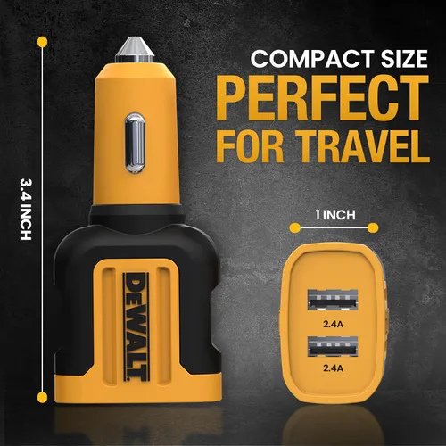 Miniatura 8 de DEWALT Adaptador de Carga de Coche USB 24W de Servicio Pesado, Adaptador de Encendedor de Cigarrillos Cargador USBA, Adaptadores de Encendedor