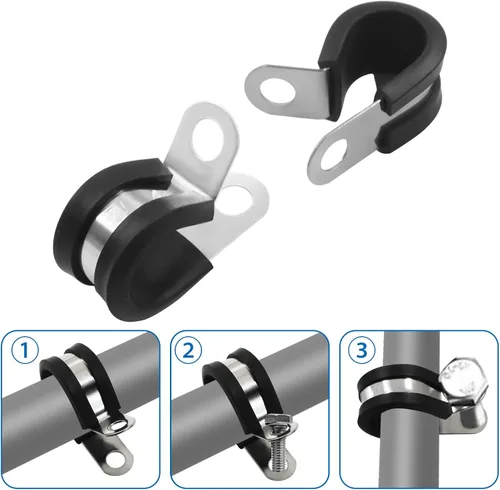 Miniatura 4 de Paquete de 50 abrazaderas de tubo – Abrazaderas de cable de acero inoxidable de 1/2 pulgada con amortiguación de goma para tubería, tubo