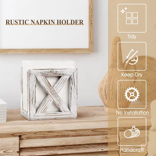 Miniatura 5 de PUERSI Servilletero de madera de granja para mesas, decoración rústica de cocina para mostrador, dispensador de servilletas ideal para encimeras